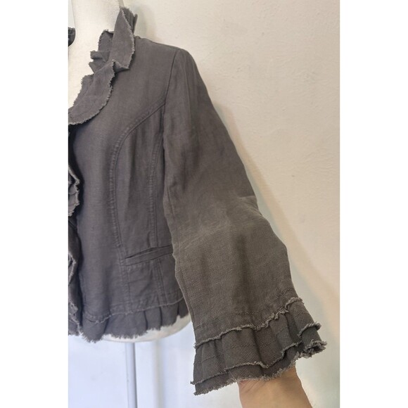 INC INTERNATIONAL CONCEPTS Size M Gray Linen Fringe Ruffle Zip Jacket Boho - Picture 5 of 11